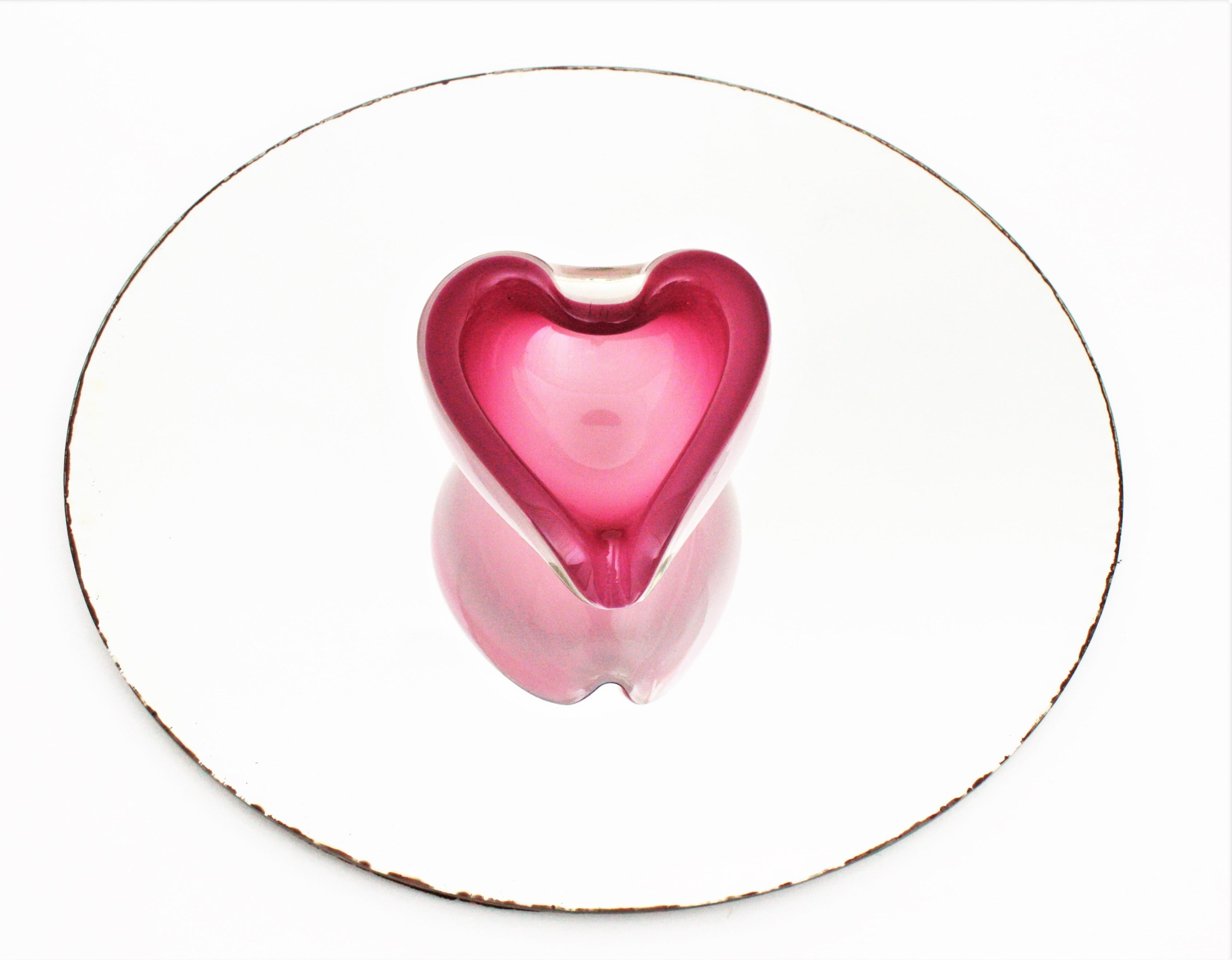 Archimede Seguso Murano Art Glass Pink Alabastro Heart Shaped Bowl / Ashtray 4