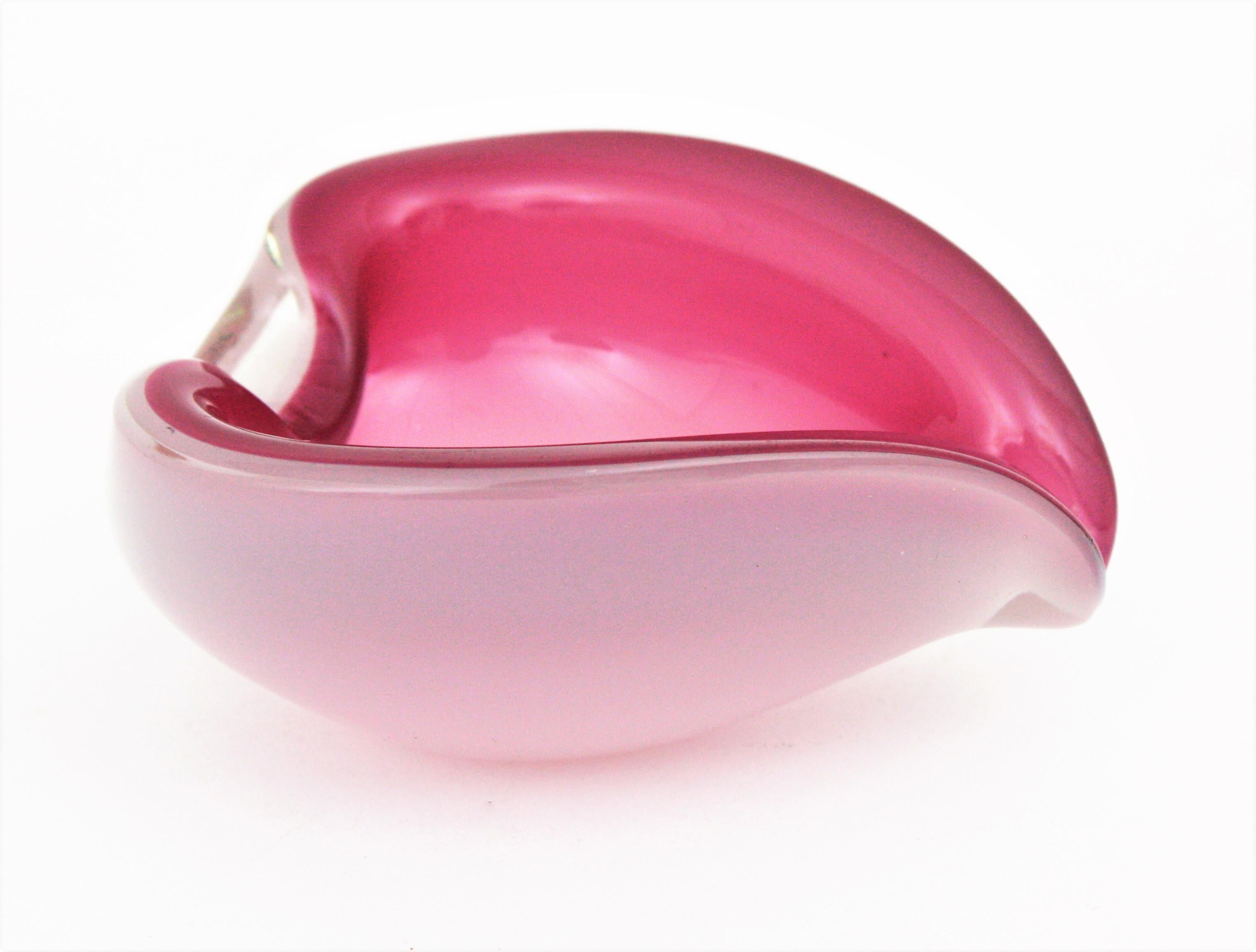 Italian Archimede Seguso Murano Art Glass Pink Alabastro Heart Shaped Bowl / Ashtray