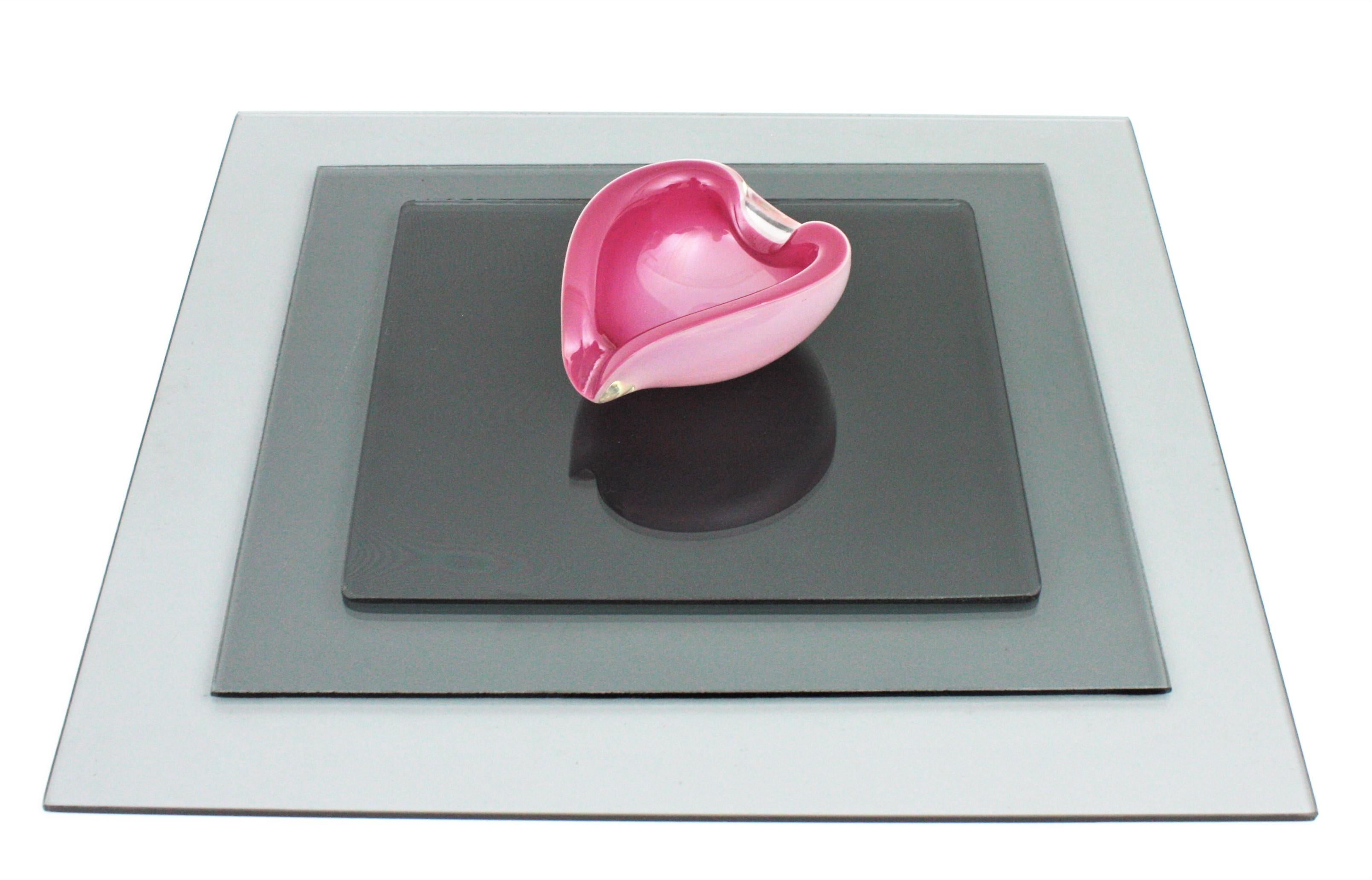 Archimede Seguso Murano Art Glass Pink Alabastro Heart Shaped Bowl / Ashtray 1