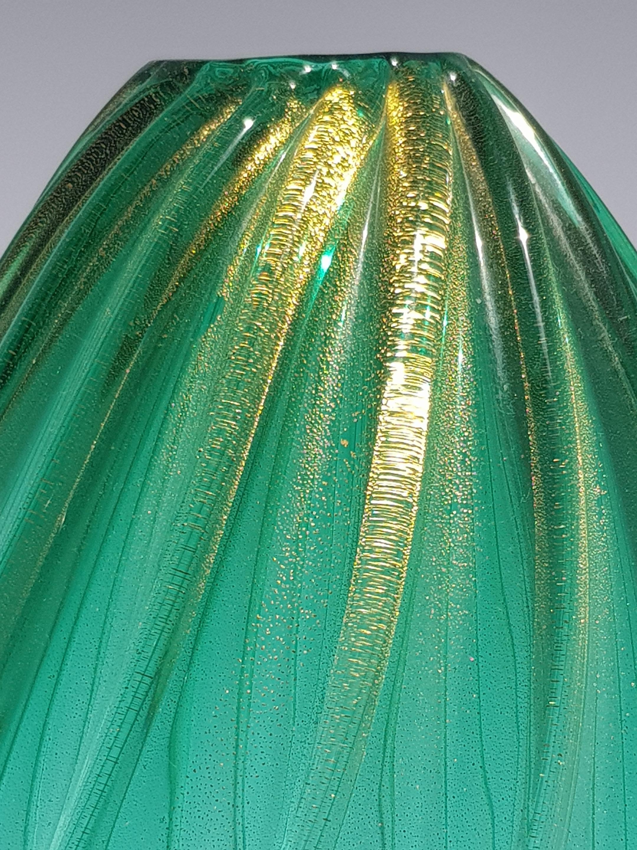 Archimede Seguso Jarrón de cristal artístico de Murano Hoja de oro Aventurina Vidrio veneciano Verde en venta 5