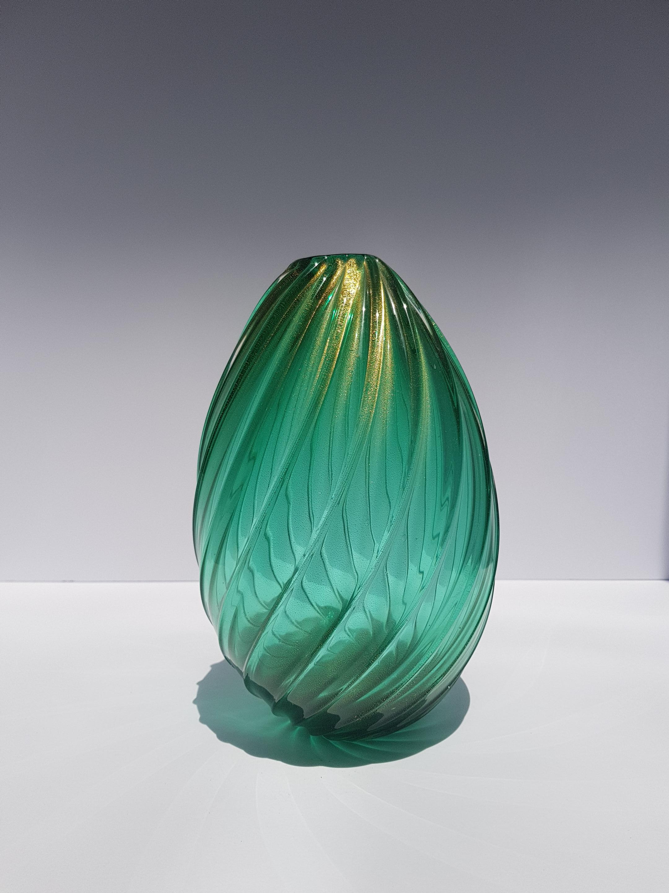 Archimede Seguso Jarrón de cristal artístico de Murano Hoja de oro Aventurina Vidrio veneciano Verde en venta 7