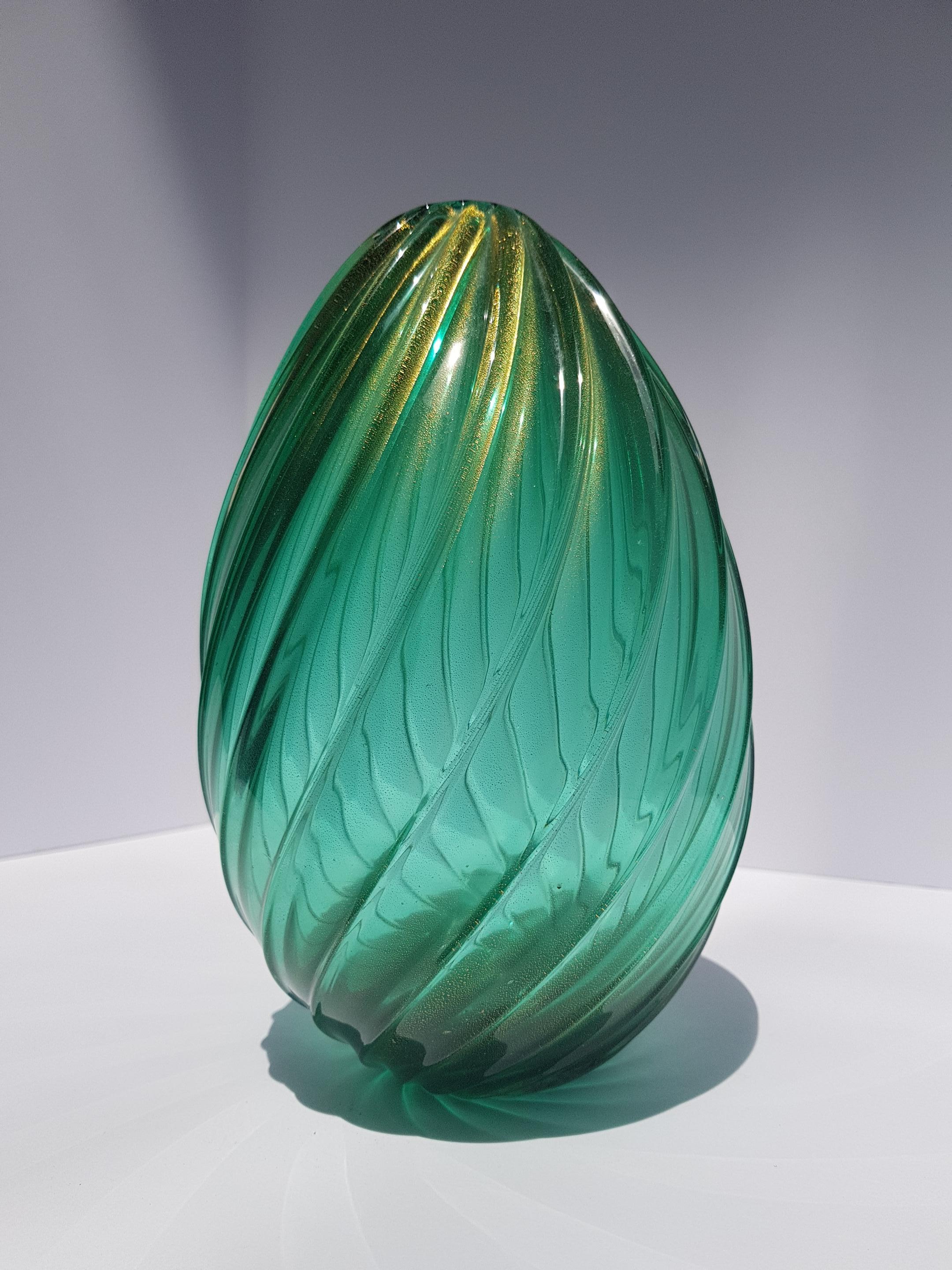 Archimede Seguso Jarrón de cristal artístico de Murano Hoja de oro Aventurina Vidrio veneciano Verde en venta 8