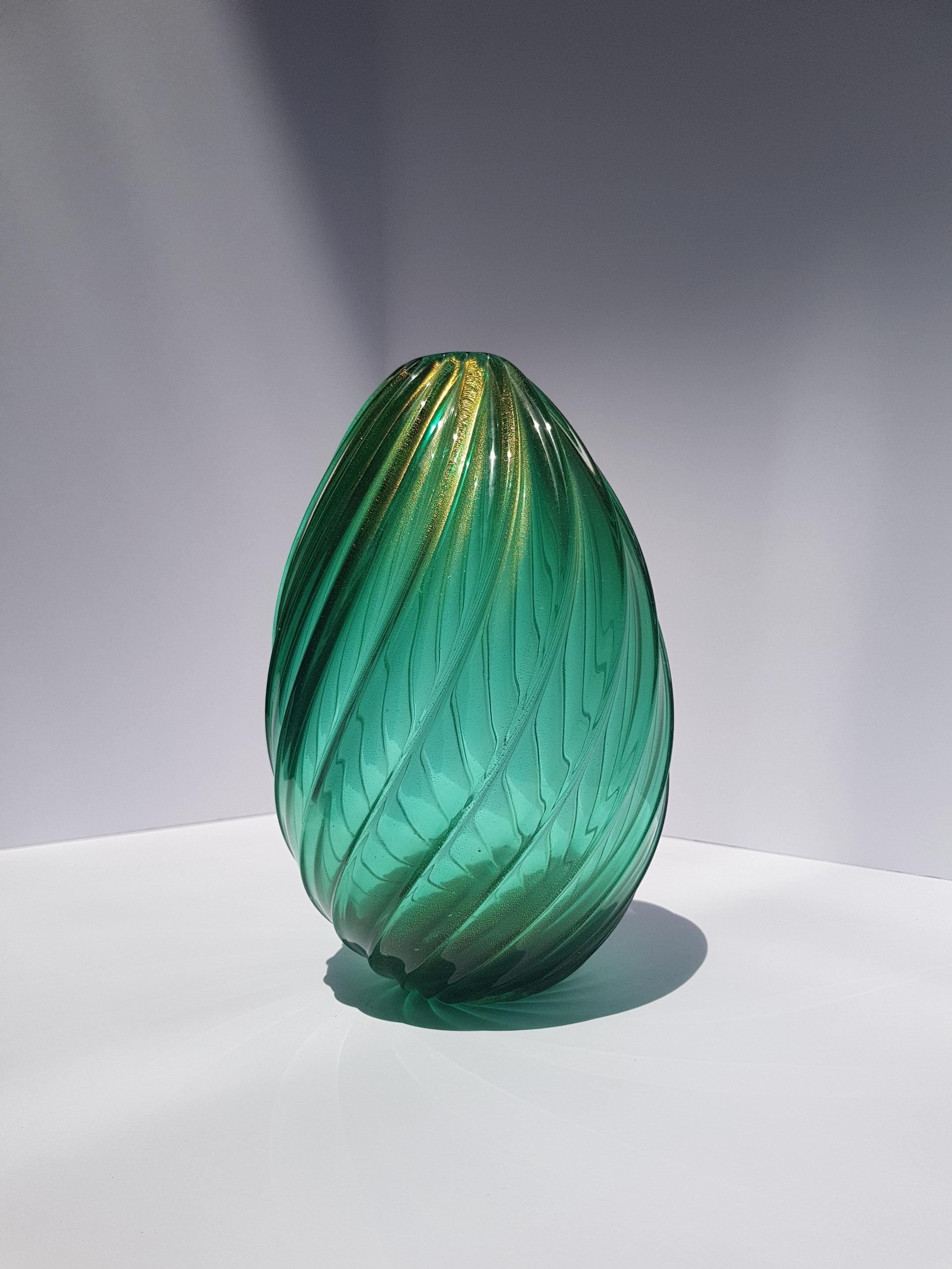 Archimede Seguso Jarrón de cristal artístico de Murano Hoja de oro Aventurina Vidrio veneciano Verde en venta 9
