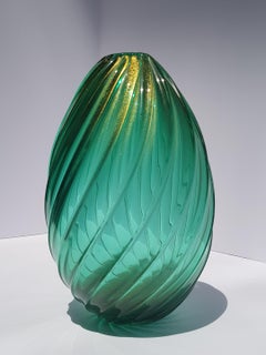 Archimede Seguso Murano Art Glass Vase Gold Leaf Aventurine Venetian Glass Green