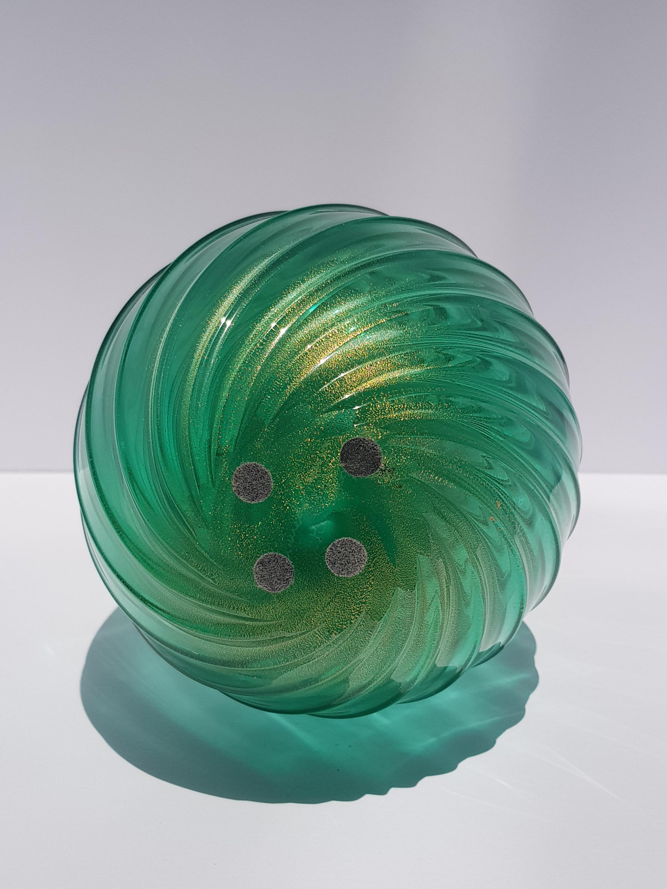 Archimede Seguso Jarrón de cristal artístico de Murano Hoja de oro Aventurina Vidrio veneciano Verde en venta 1