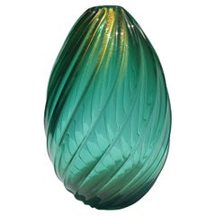 Archimede Seguso Jarrón de cristal artístico de Murano Hoja de oro Aventurina Vidrio veneciano Verde