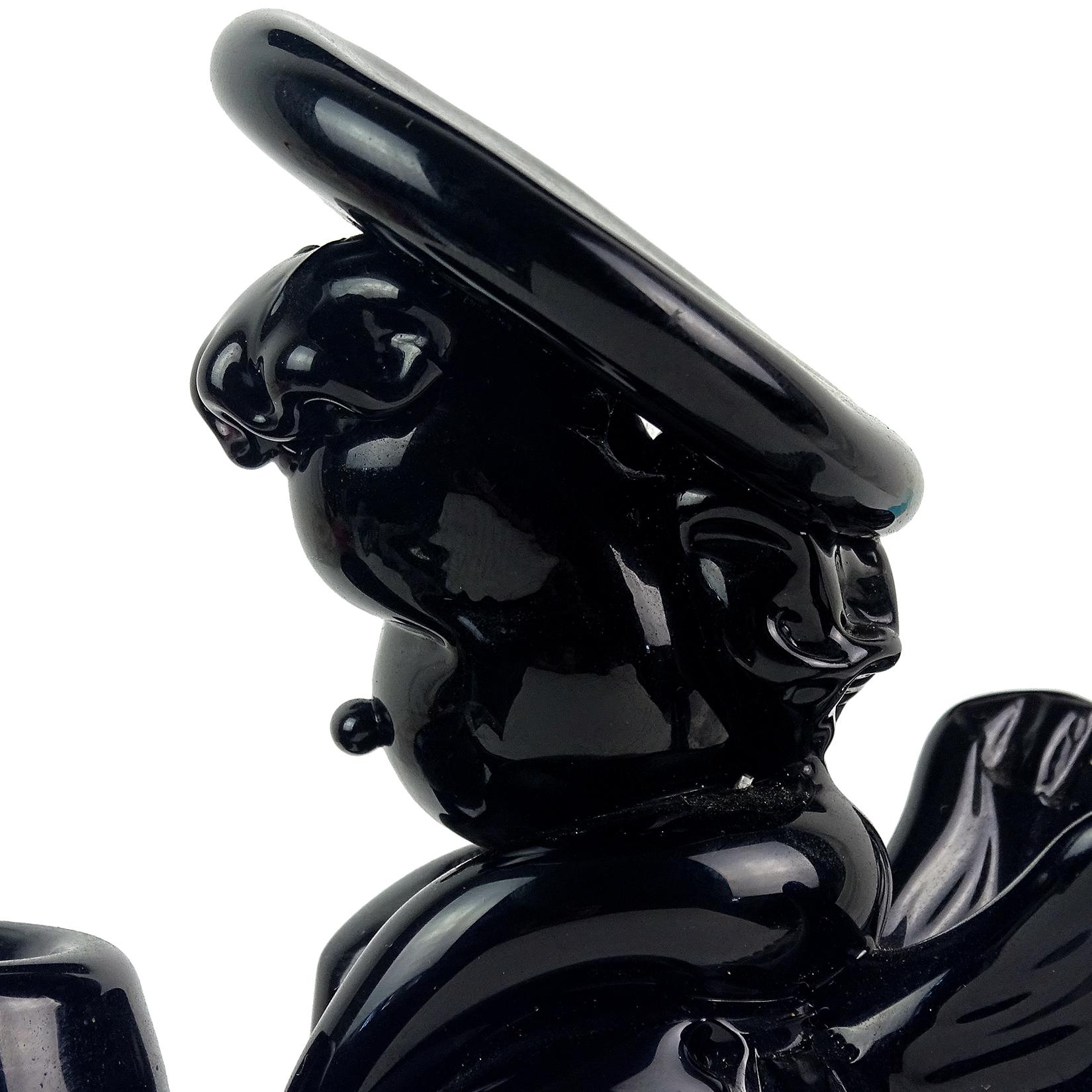 Mid-Century Modern Archimede Seguso Murano Black Angel Italian Art Glass Candleholder Sculpture