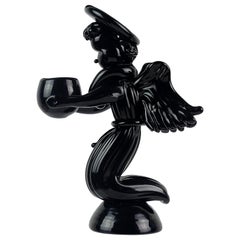 Vintage Archimede Seguso Murano Black Angel Italian Art Glass Candleholder Sculpture