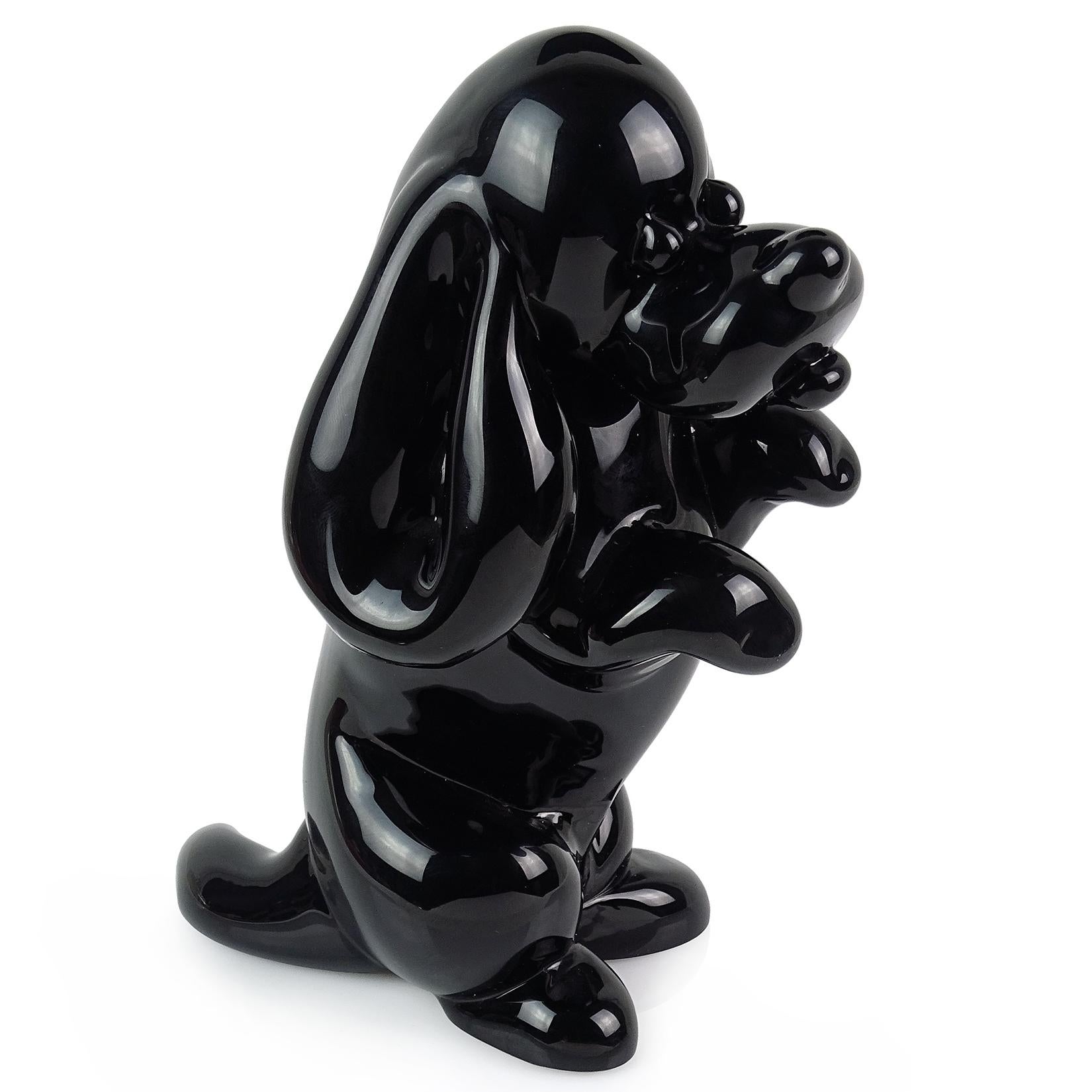 Mid-Century Modern Archimede Seguso Murano Black Italian Art Glass Puppy Dog Figurine Sculpture