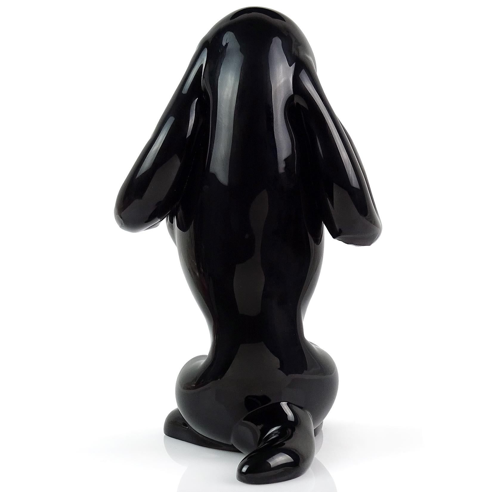 Hand-Crafted Archimede Seguso Murano Black Italian Art Glass Puppy Dog Figurine Sculpture