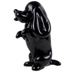 Vintage Archimede Seguso Murano Black Italian Art Glass Puppy Dog Figurine Sculpture