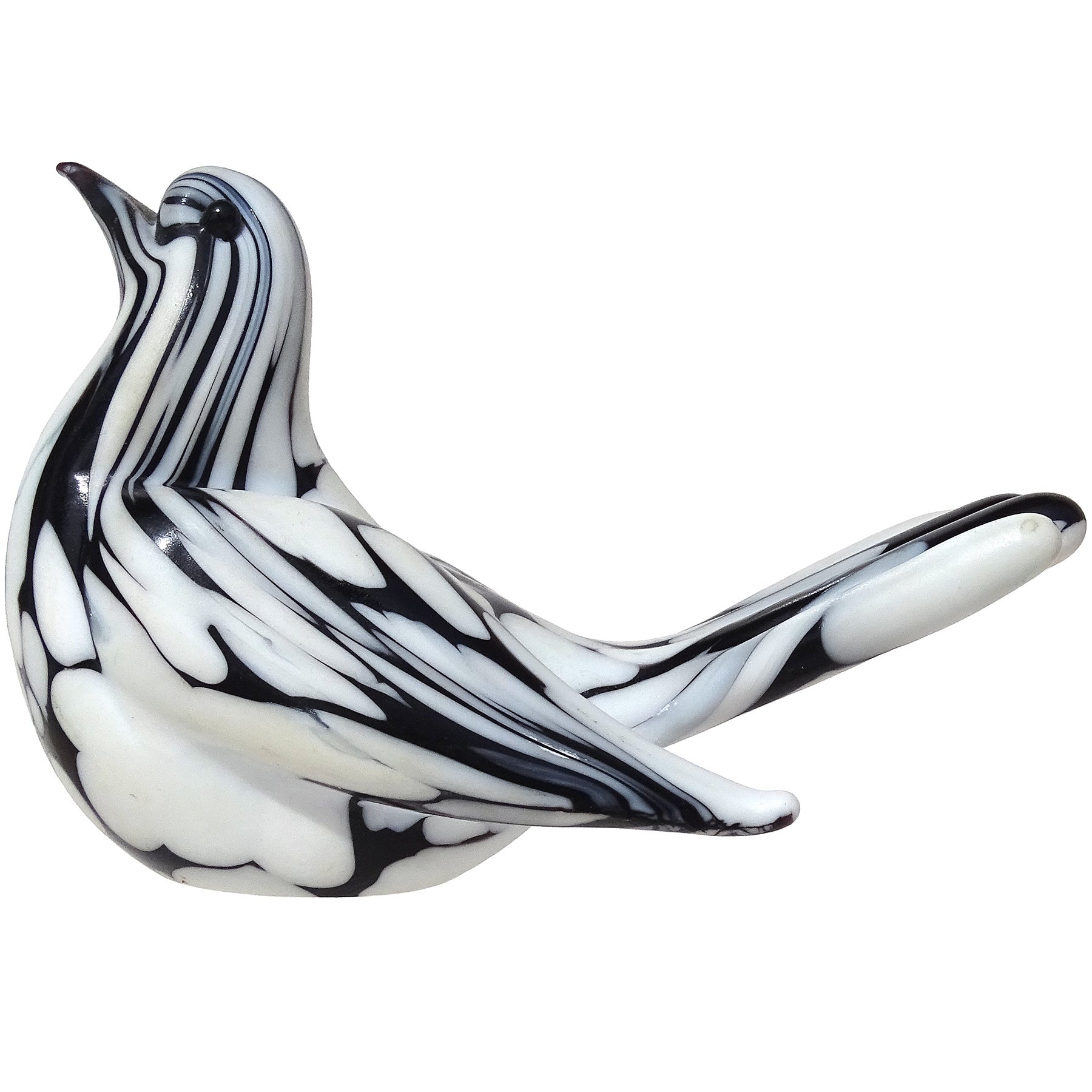 Skulptur einer Taube aus schwarz-weißem italienischem Murano-Kunstglas von Archimede Seguso