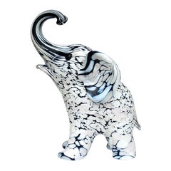 Archimede Seguso Murano Black White Italian Art Glass Elephant Figure Sculpture