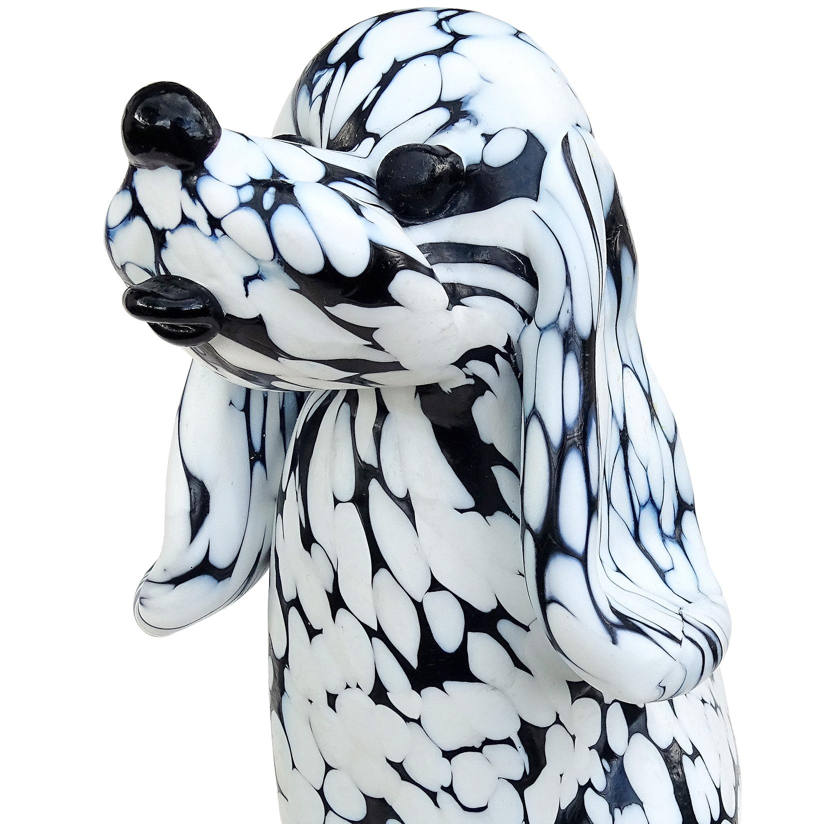 Mid-Century Modern Archimede Seguso Murano Black White Italian Art Glass Puppy Dog Sculpture Figure