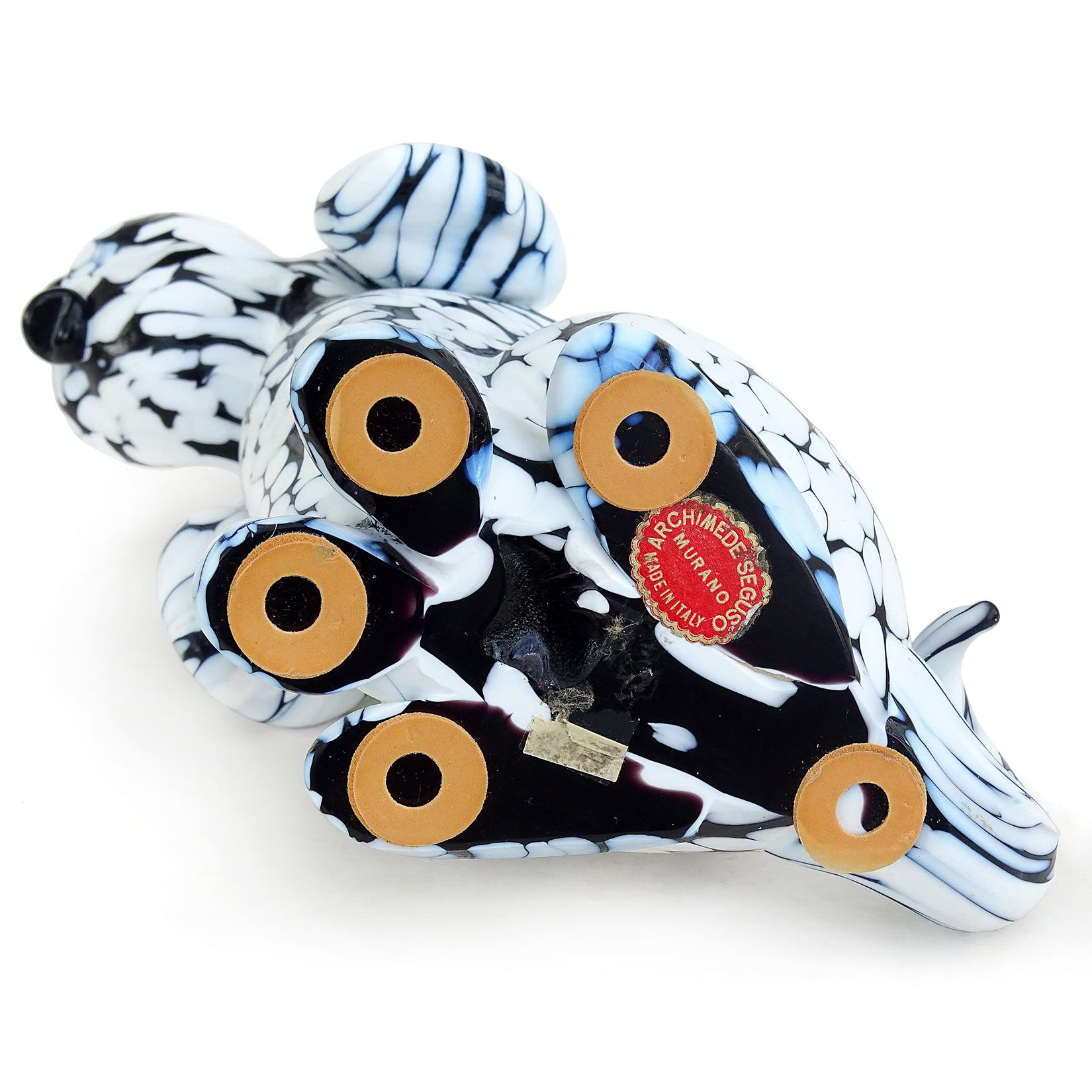 Hand-Crafted Archimede Seguso Murano Black White Italian Art Glass Puppy Dog Sculpture Figure