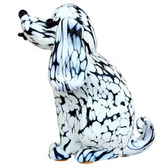 Archimede Seguso Murano Noir Blanc Italien Art Verre Chiot Sculpture Chien Figure