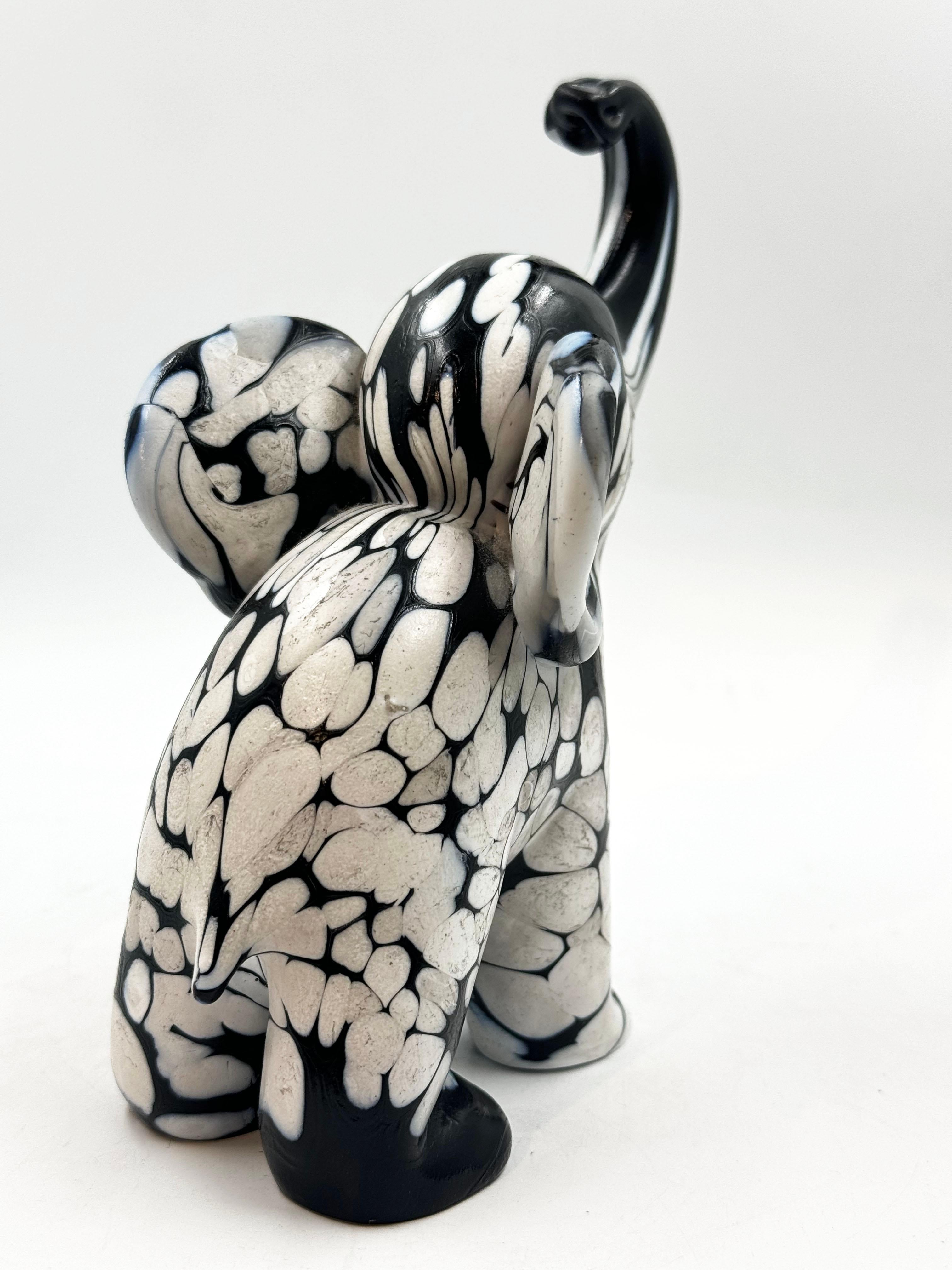Hand-Painted Archimede Seguso Murano Black White Italy Art Glass Sculpture Elephant Figurine For Sale