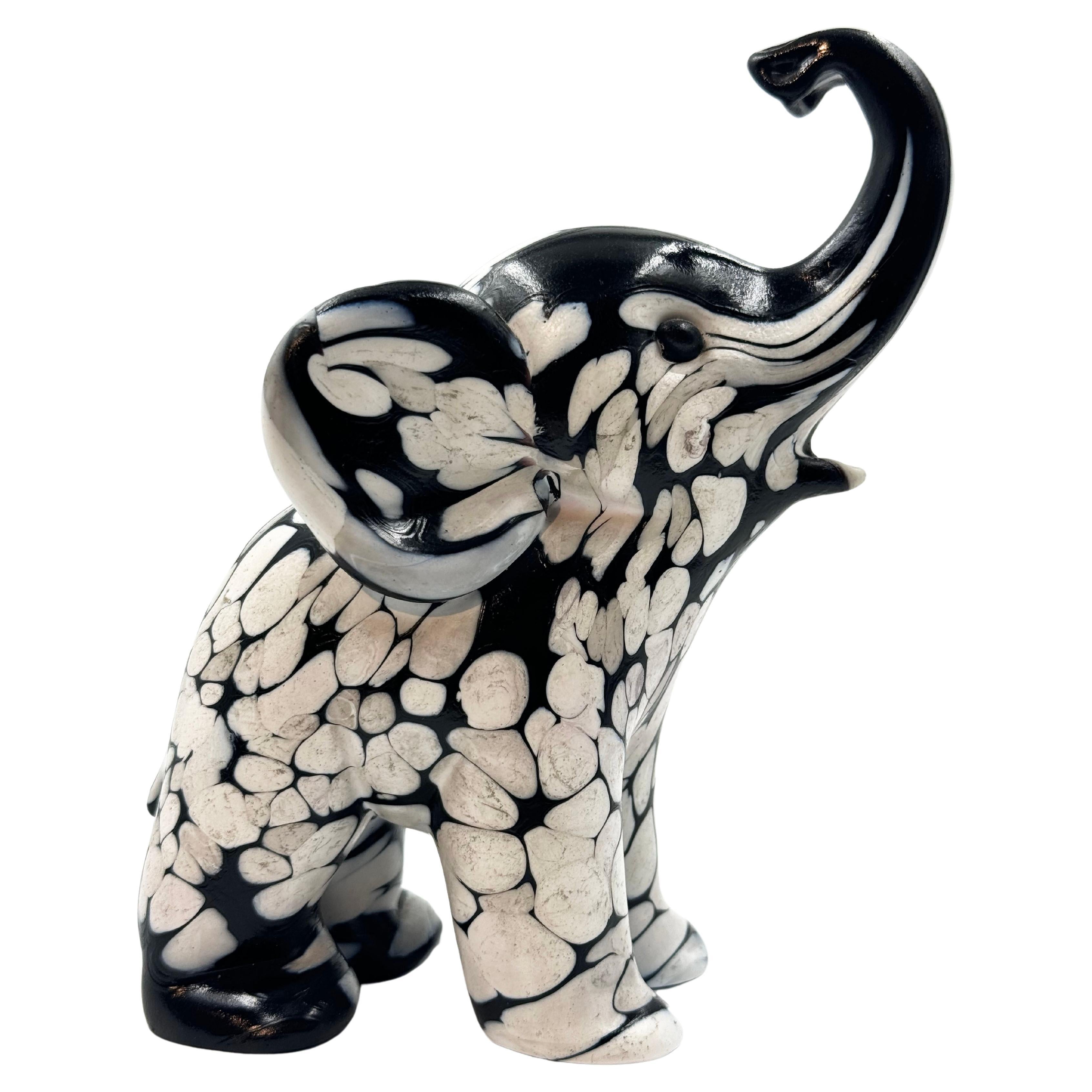 Archimede Seguso Murano Black White Italy Art Glass Sculpture Elephant Figurine