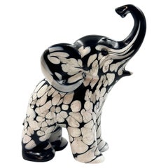 Archimede Seguso Murano Black White Italy Art Glass Sculpture Elephant Figurine