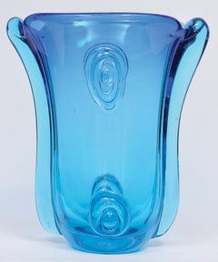 Archimede Seguso, Murano, Blue Degrade with Applied Glass Vase, circa 1950