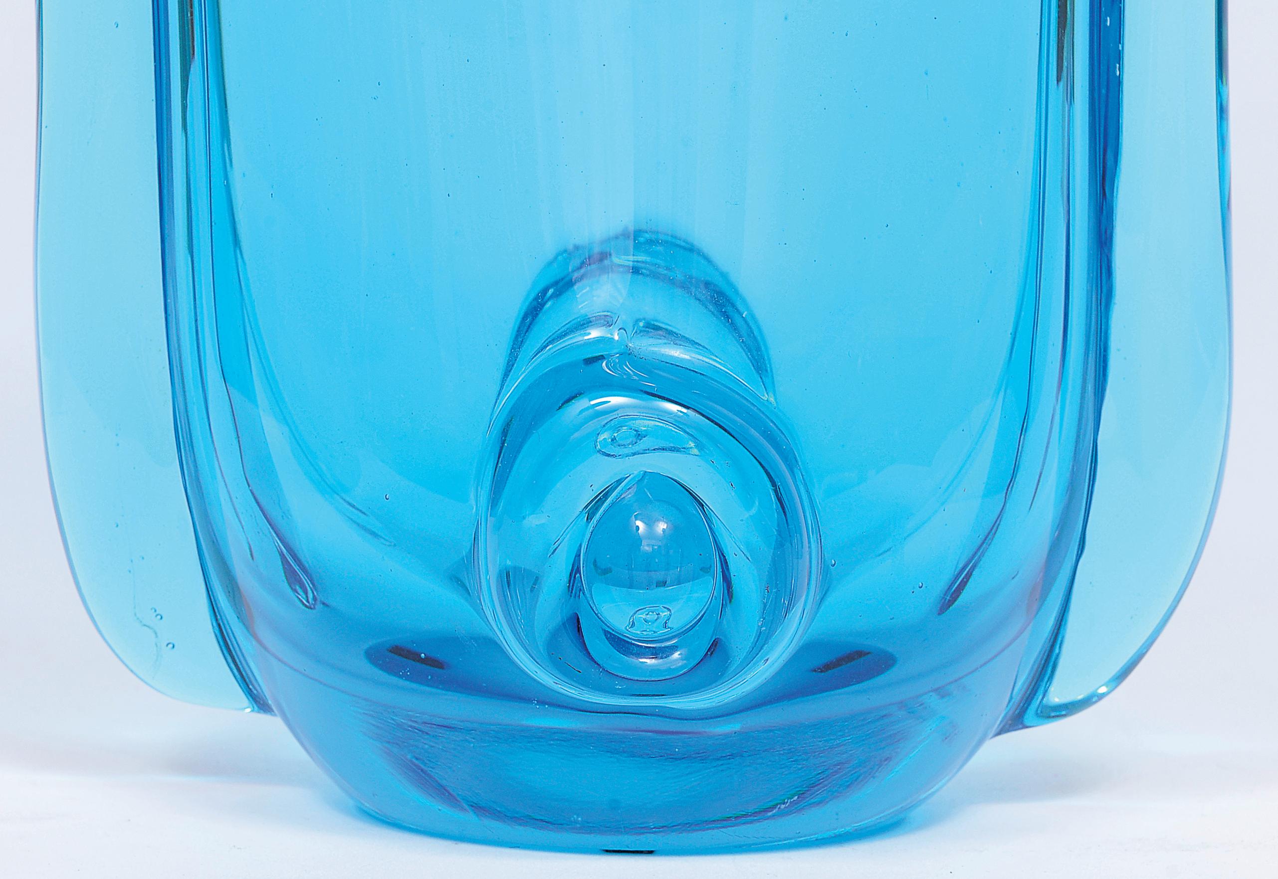 Italian Archimede Seguso, Murano, Blue Degrade with Applied Glass Vase, circa 1950 For Sale