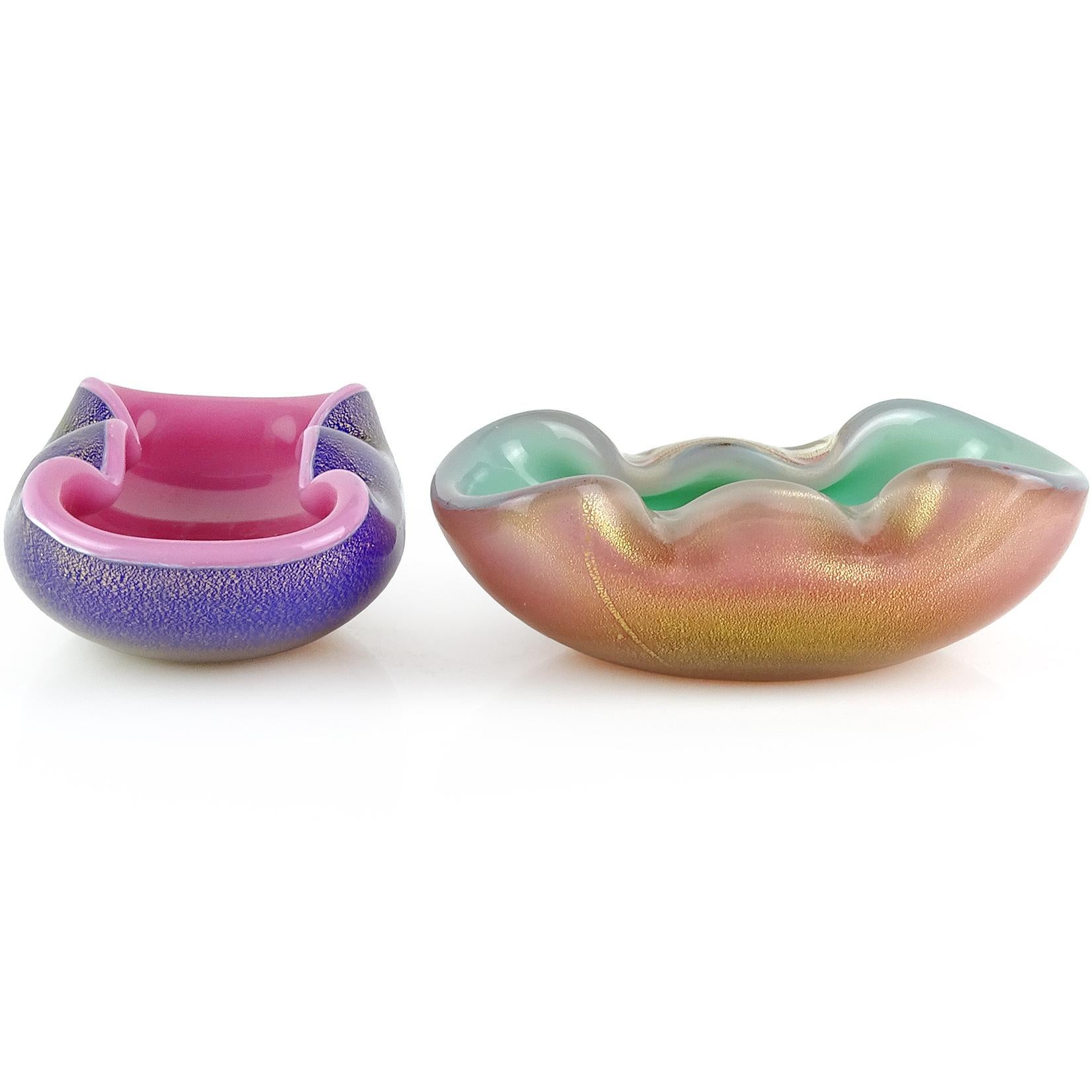 Priced per item. Beautiful Murano hand blown cobalt blue with pink, and pink with green Italian art glass decorative bowls. Documented to designer Archimede Seguso, in the 