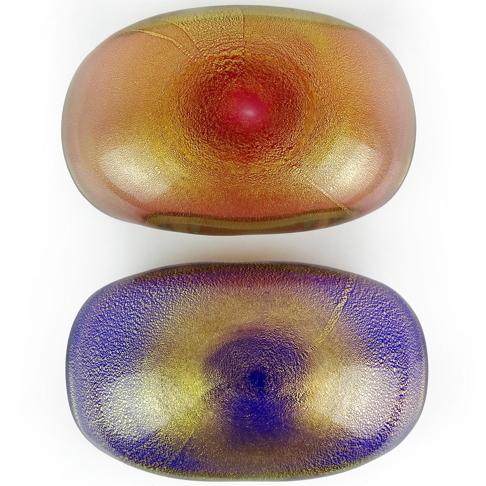 Archimede Seguso Murano Blue Green Pink Gold Flecks Italian Art Glass Bowls In Good Condition In Kissimmee, FL