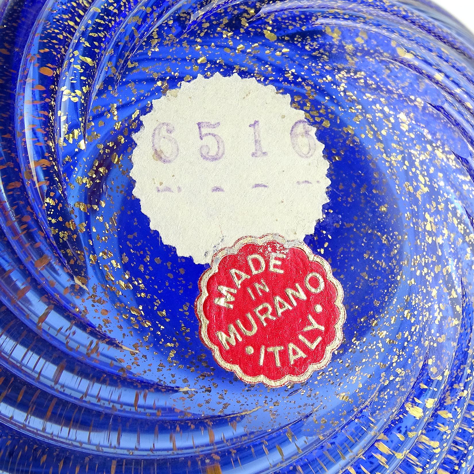 Hand-Crafted Archimede Seguso Murano Blue Italian Art Glass Powder Box Perfumes Vanity Set
