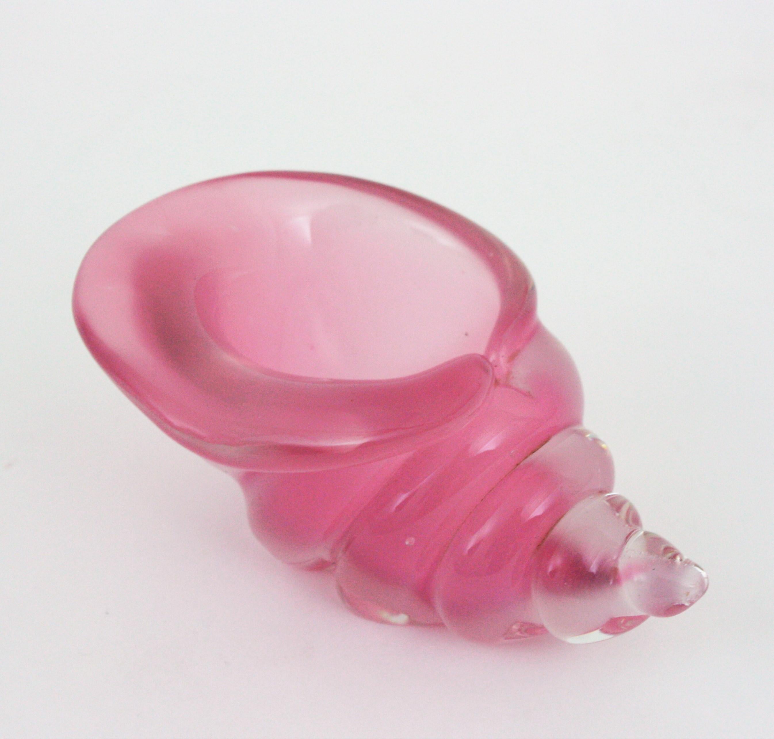 Set of Archimede Seguso Murano Blue & Pink Alabastro Glass Shell Bowls For Sale 7