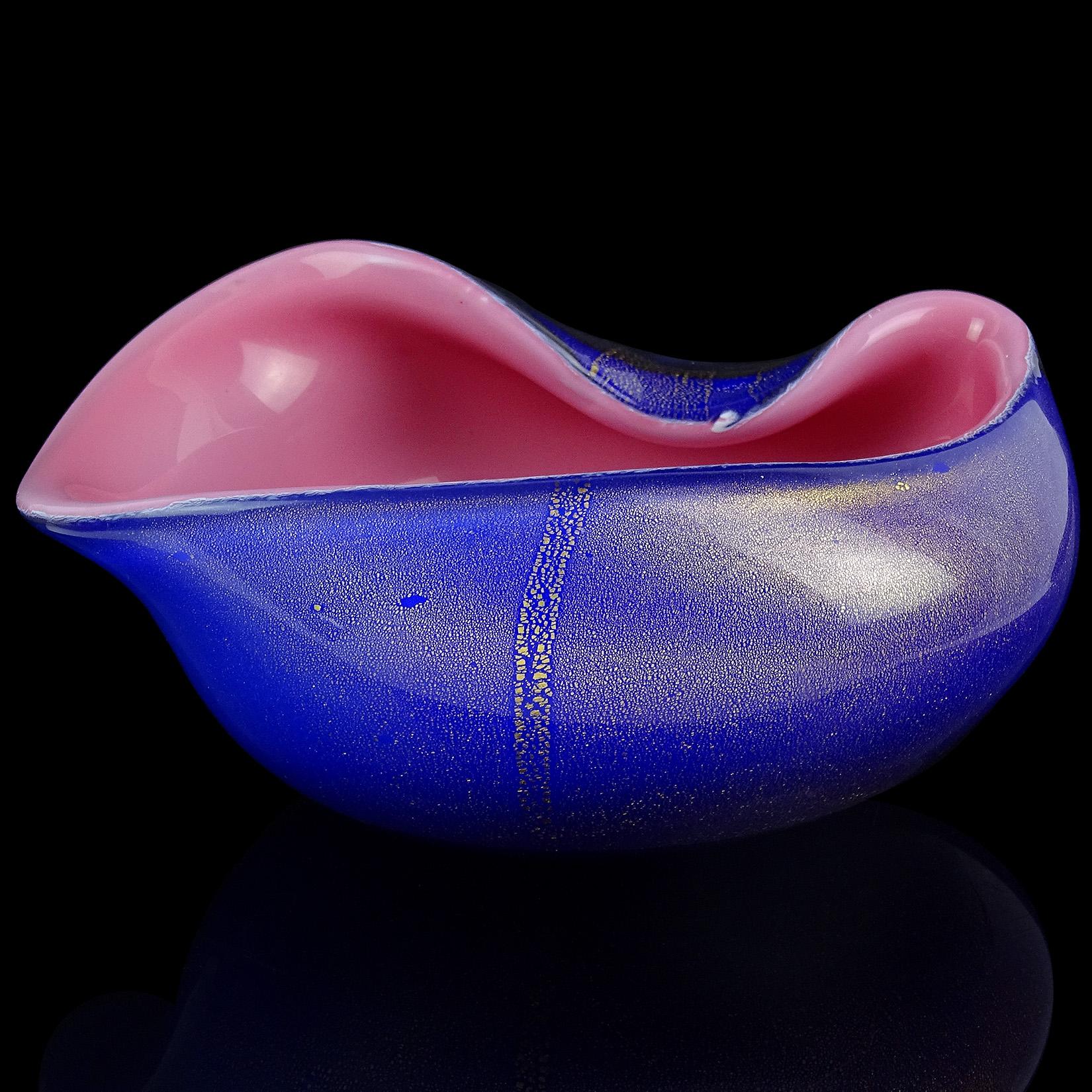 Archimede Seguso Murano Blue Pink Gold Flecks Italian Art Glass Midcentury Bowl In Good Condition For Sale In Kissimmee, FL
