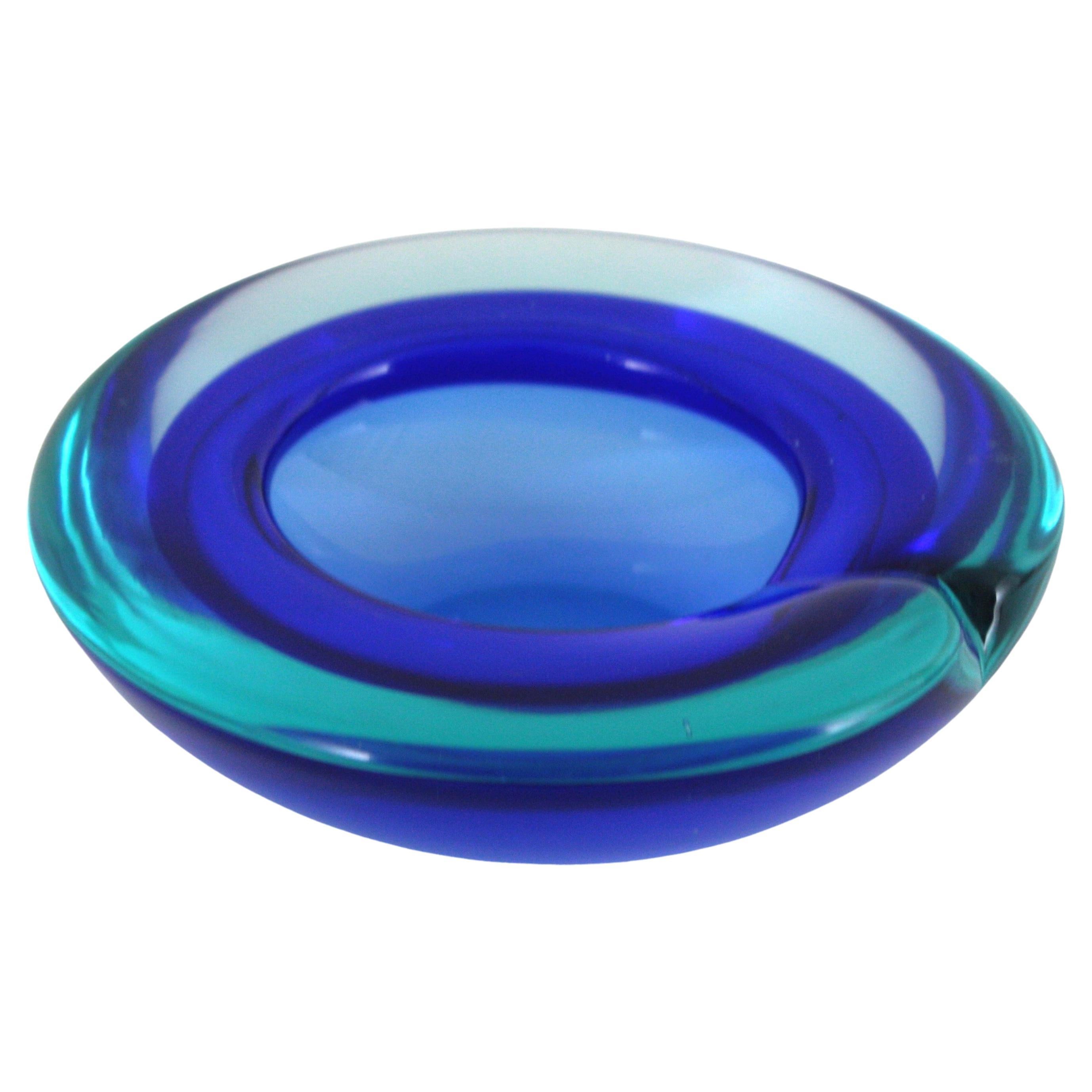 Archimede Seguso Murano Blue Sommerso Glass Bowl