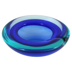 Archimede Seguso Murano Blue Sommerso Glass Bowl