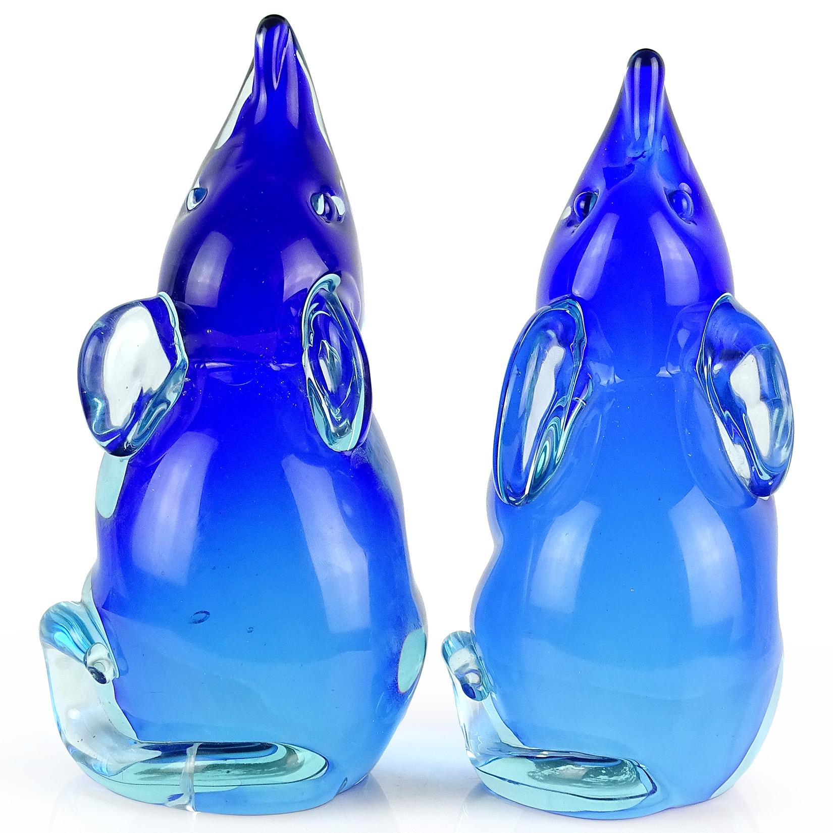 Beautiful Murano cobalt blue Sommerso Italian art glass figural mouse bookends. Documented to designer Archimede Seguso, with original labels still attached. Gorgeous color and super cute. Tallest is 6 3/4