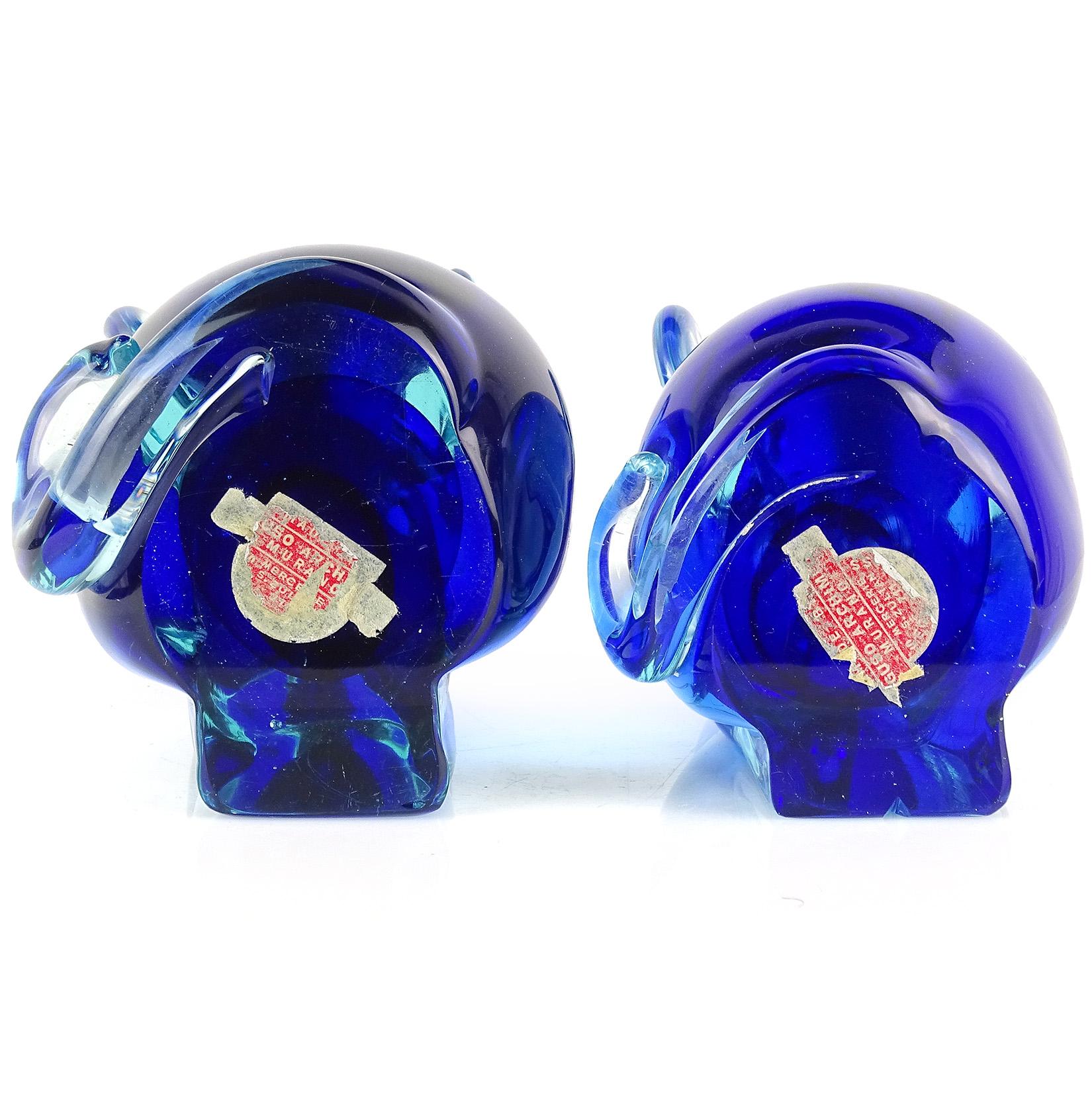 Mid-Century Modern Archimede Seguso Murano Blue Sommerso Italian Art Glass Mouse Figural Bookends