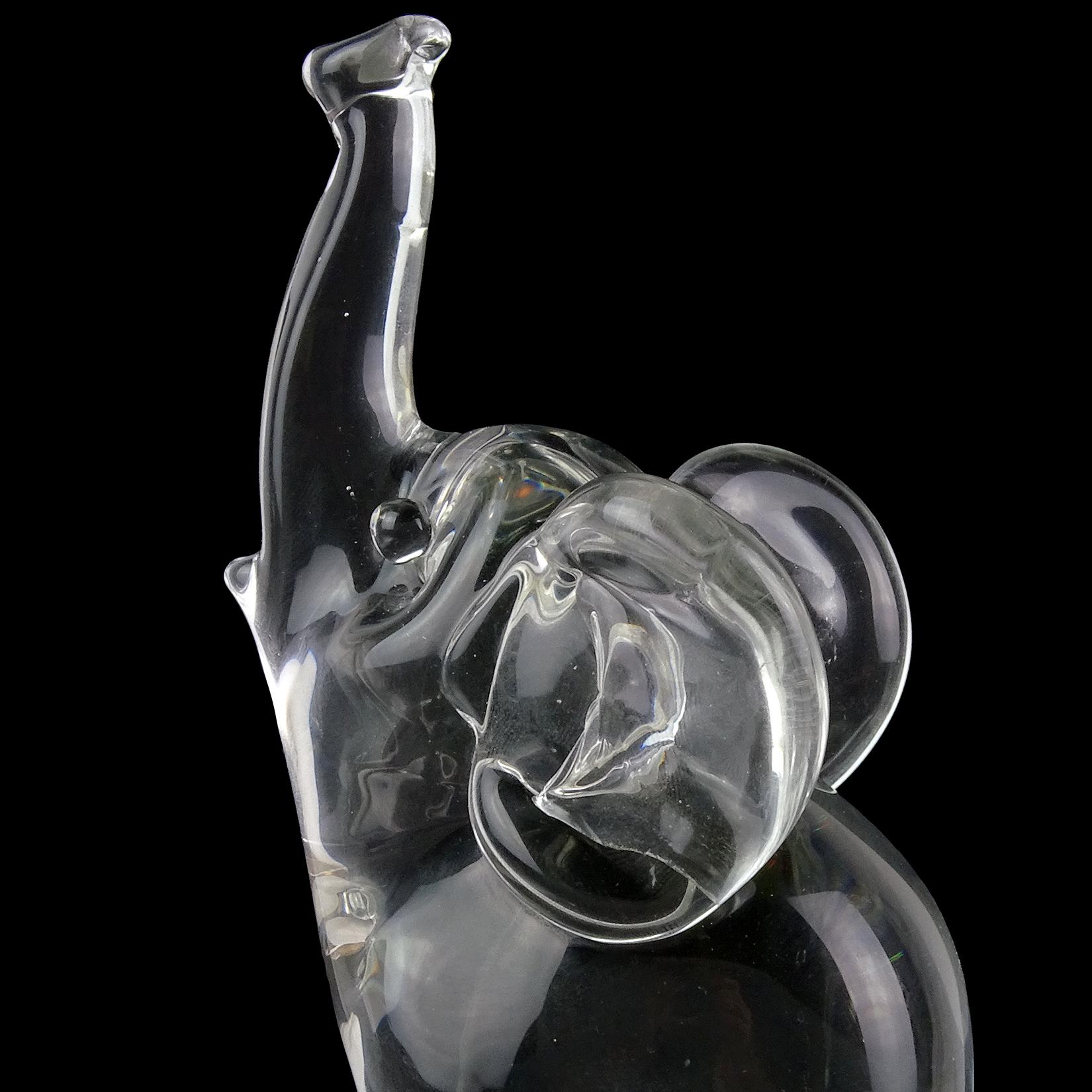 Mid-Century Modern Archimede Seguso Murano Clear Black Base Italian Art Glass Elephant Sculpture