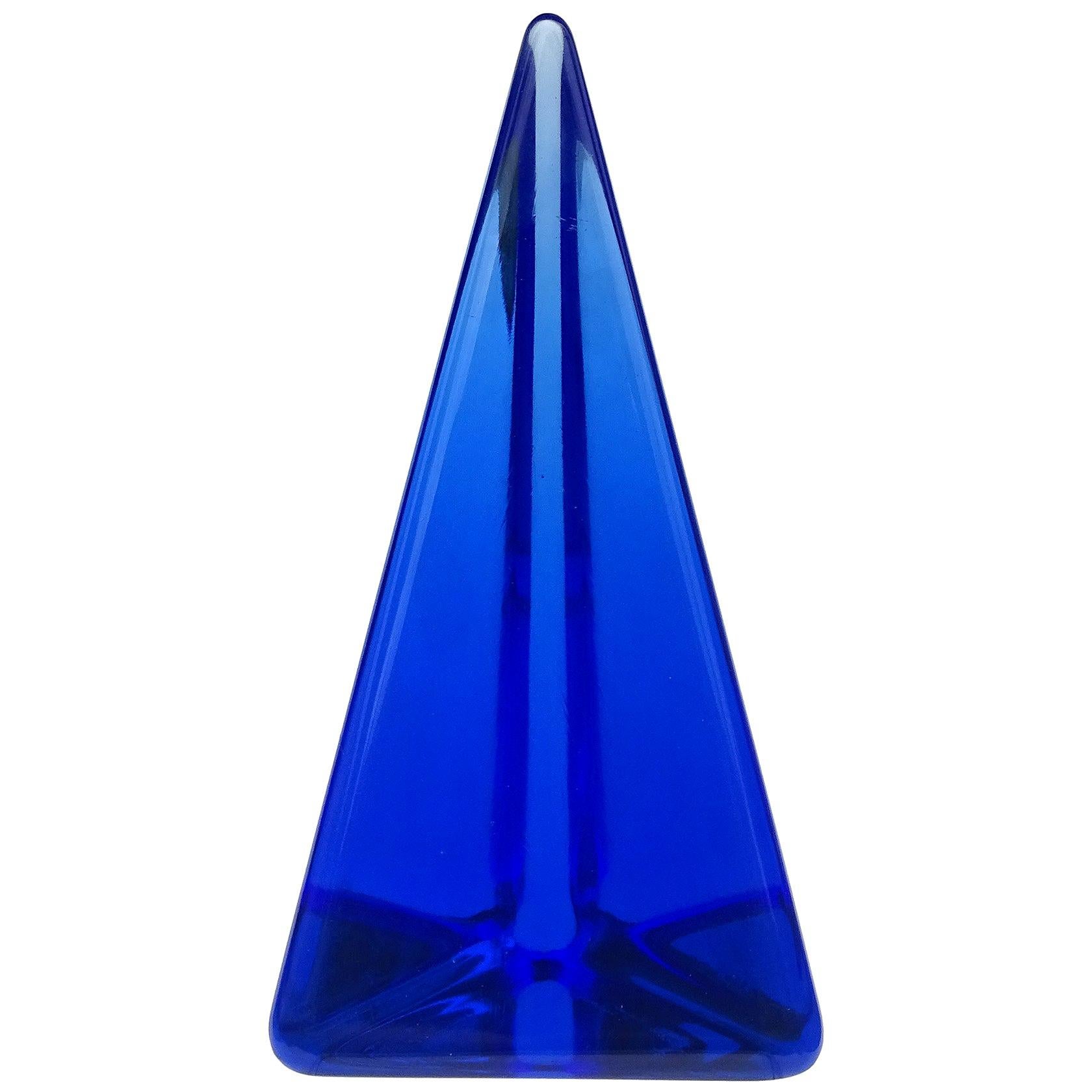 Archimede Seguso Murano Cobalt Blue Italian Art Glass Obelisk Pyramid Sculpture