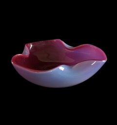ARCHIMEDE SEGUSO - Murano Cranberry & White Glass Bowl - Italy - Circa 1960's