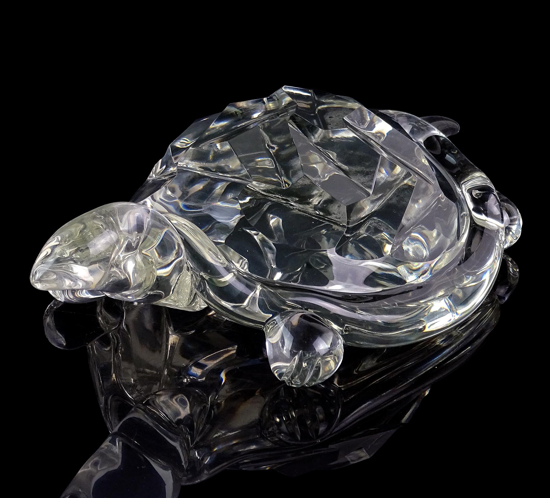 Hand-Crafted Archimede Seguso Murano Crystal Clear Italian Art Glass Turtle Sculpture