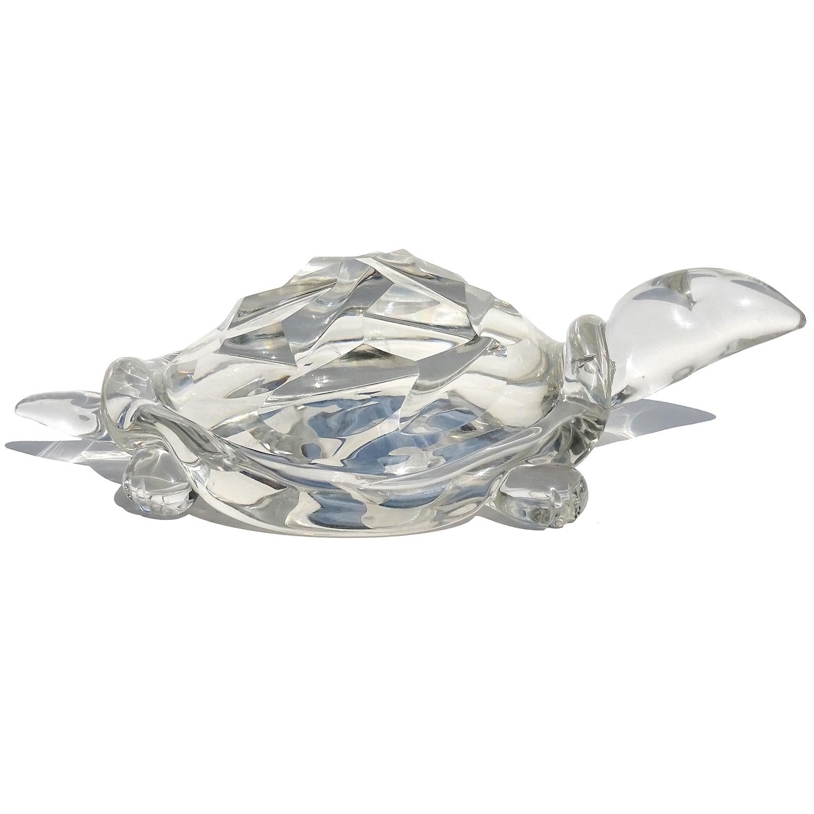 Archimede Seguso Murano Crystal Clear Italian Art Glass Turtle Sculpture In Good Condition In Kissimmee, FL