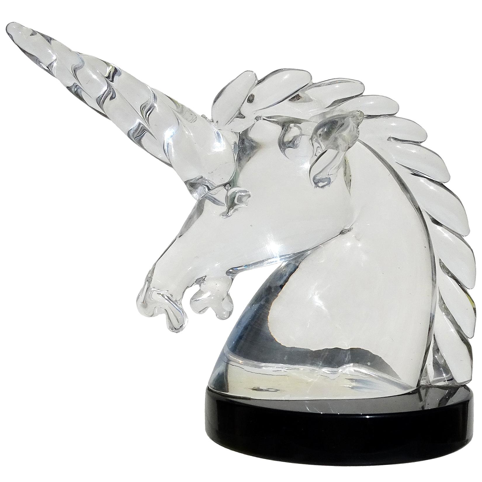 Archimede Seguso Murano Crystal Clear Italian Art Glass Unicorn Head Sculpture