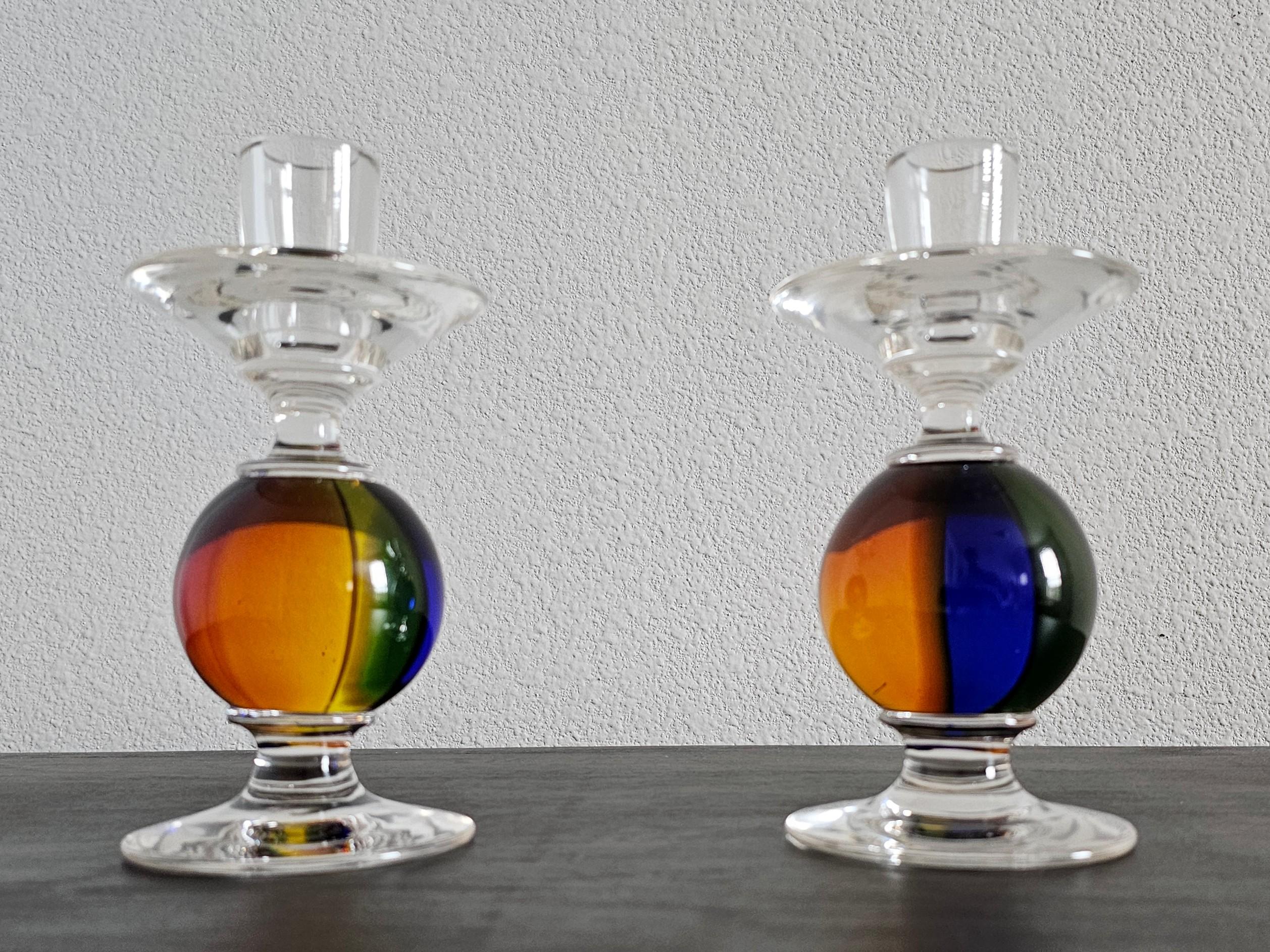 Hand-Crafted Archimede Seguso Murano for Tiffany Italian Post-Modern Candlestick Pair
