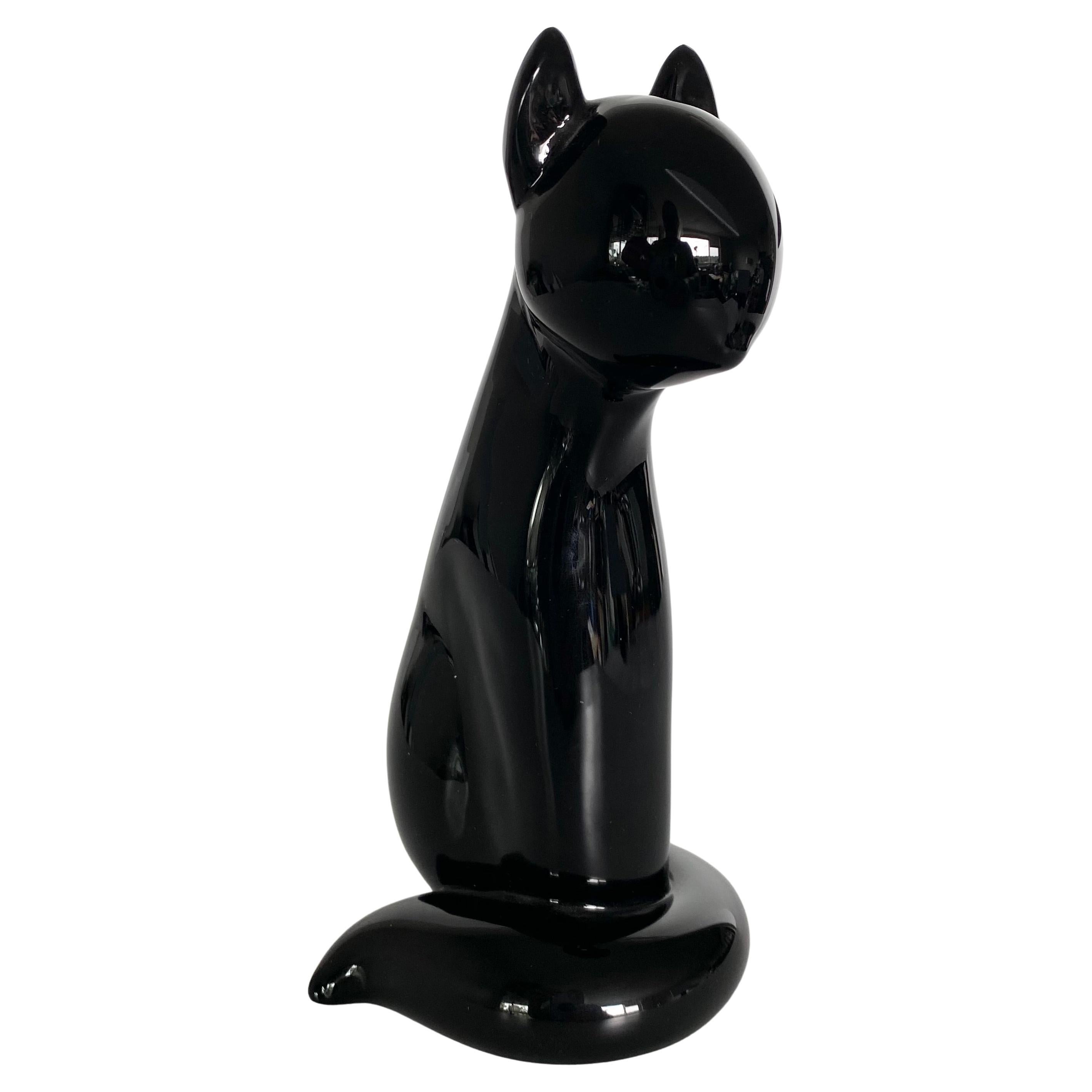 Archimede Seguso Murano Glass Abstract Black Cat Sculpture Gatto Nero 1960s
