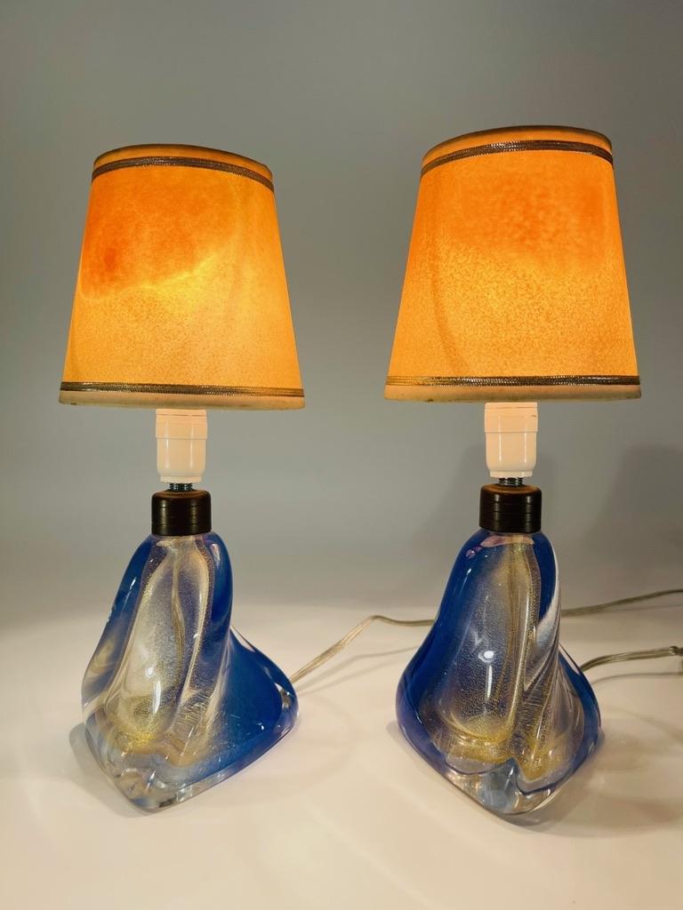 Incroyable paire de lampes de table en verre de Murano par ARHIMEDE SEGUSO sfumato oro circa 1950. Fantastique.