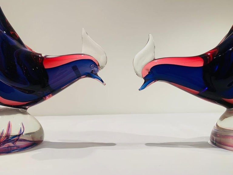 Archimede Seguso Murano glass 'Blue e Rosso' circa 1950 pair of