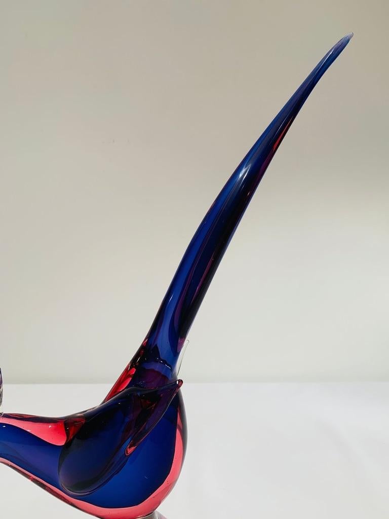 Archimede Seguso Murano Glas 'Blue e Rosso' um 1950 Paar Fasane. im Angebot 6