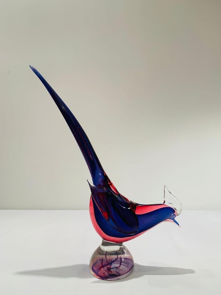 Archimede Seguso Murano glass 'Blue e Rosso' circa 1950 pair of pheasants. For Sale 8