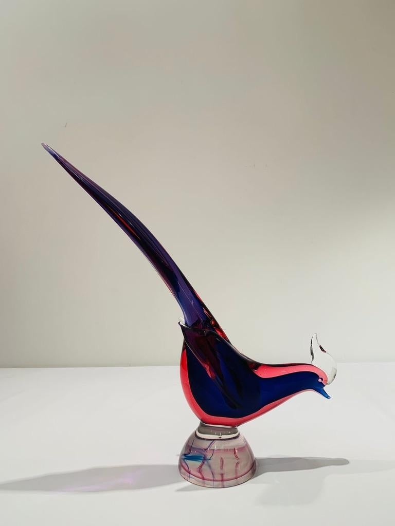 Archimede Seguso Murano glass 'Blue e Rosso' circa 1950 pair of pheasants. In Good Condition For Sale In Rio De Janeiro, RJ