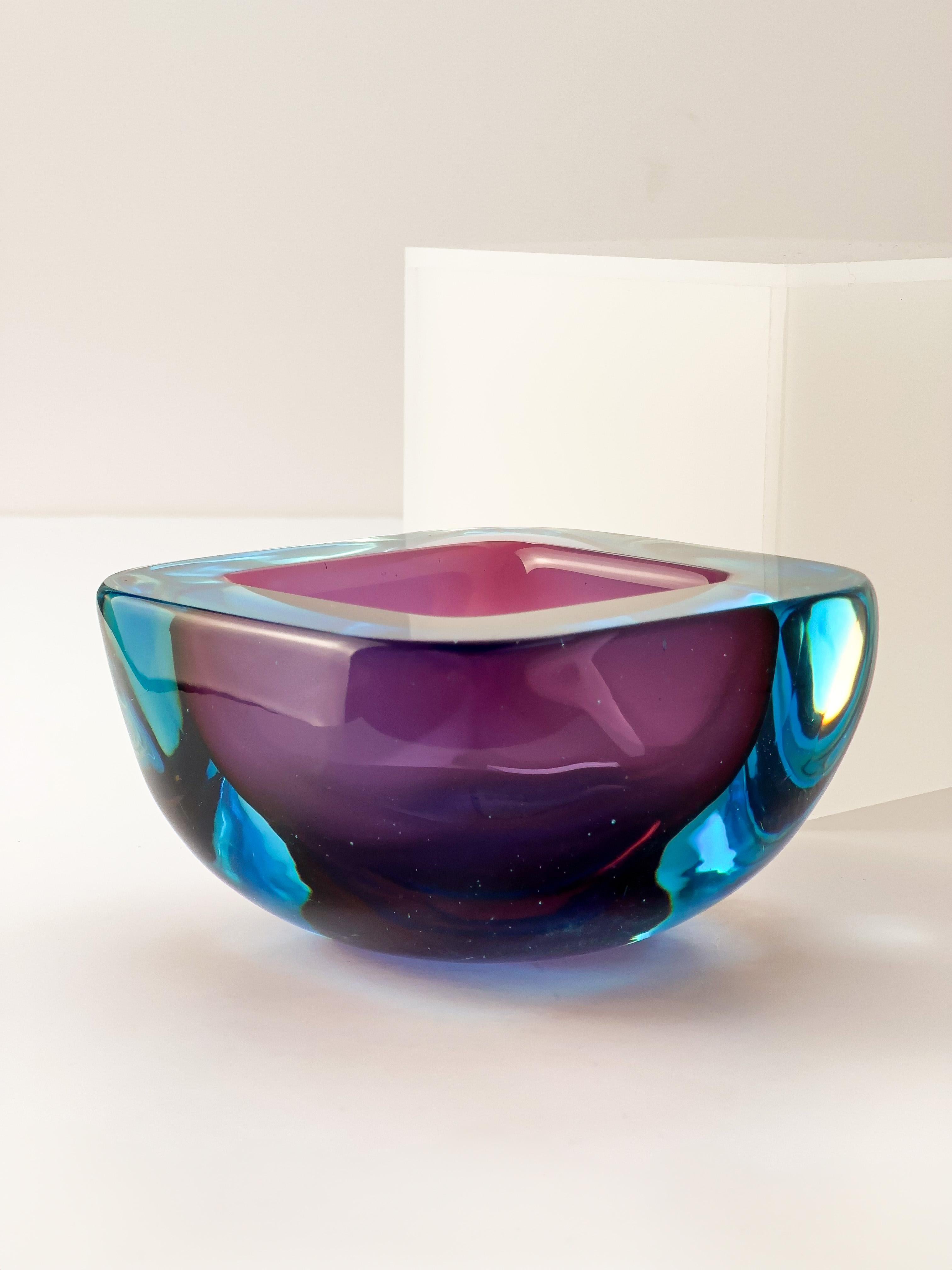 Archimede Seguso Murano Glass Bowl Turquoise Purple Sommerso Geode In Good Condition In Glasgow, GB