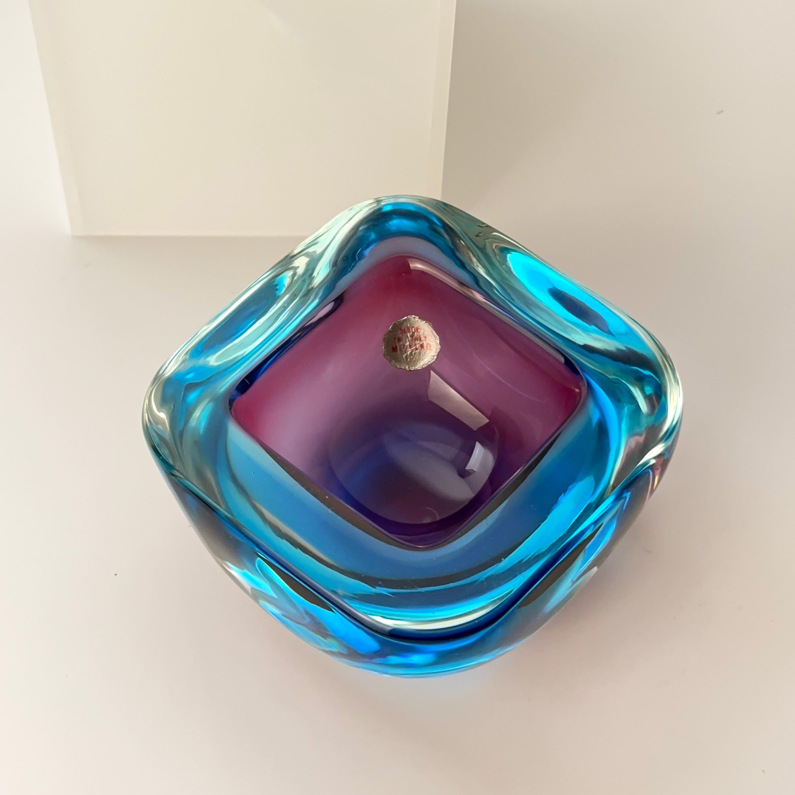 Mid-20th Century Archimede Seguso Murano Glass Bowl Turquoise Purple Sommerso Geode