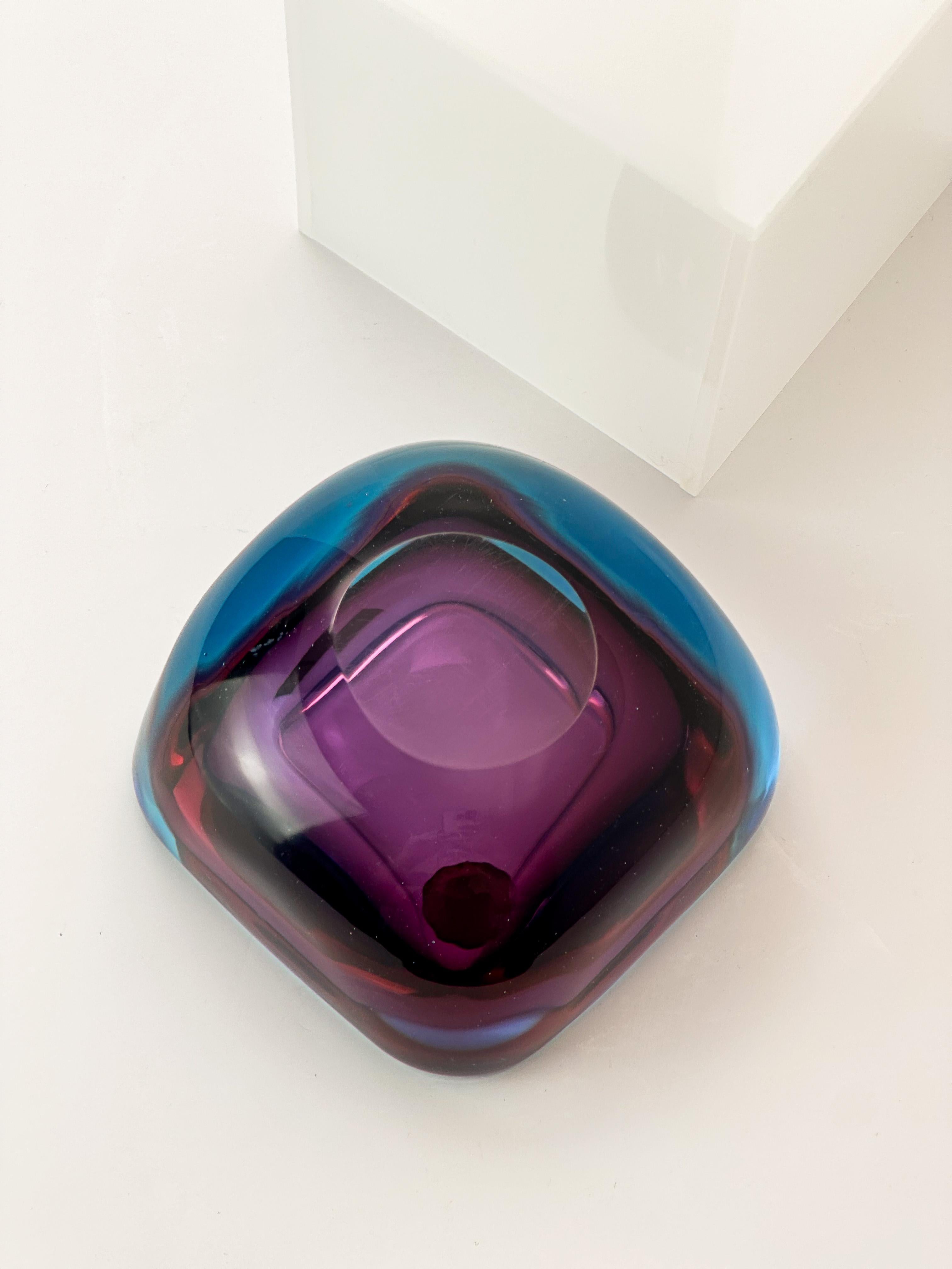 Archimede Seguso Murano Glass Bowl Turquoise Purple Sommerso Geode 2